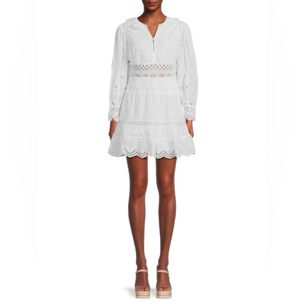 French Connection Biton Embroidered Puff Sleeve Mini Dress.